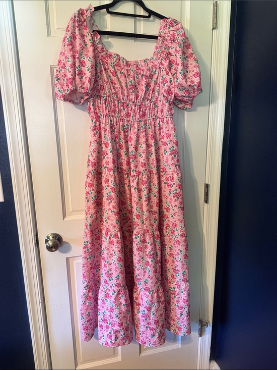 Peach Love California Dresses & Skirts - Women’s Pink Floral Puff-Sleeve Maxi Dress Size Medium